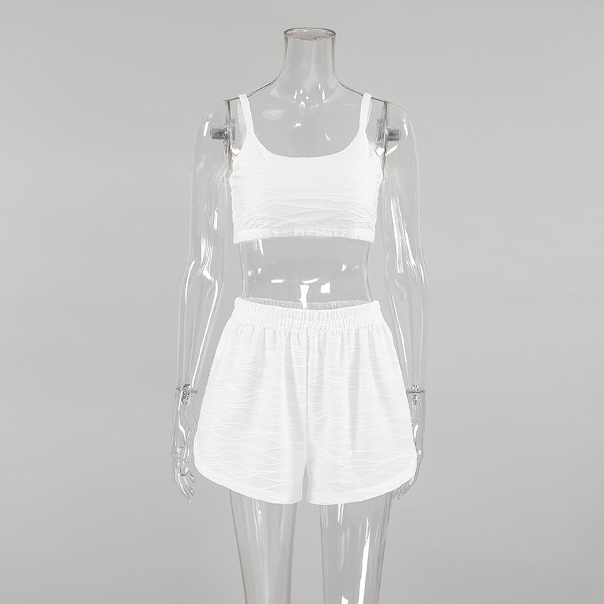 Pajamas Suspenders Striped Spaghetti Straps Shorts Two Piece Sets Knitted Plain Cloth Summer Ladies Homewear