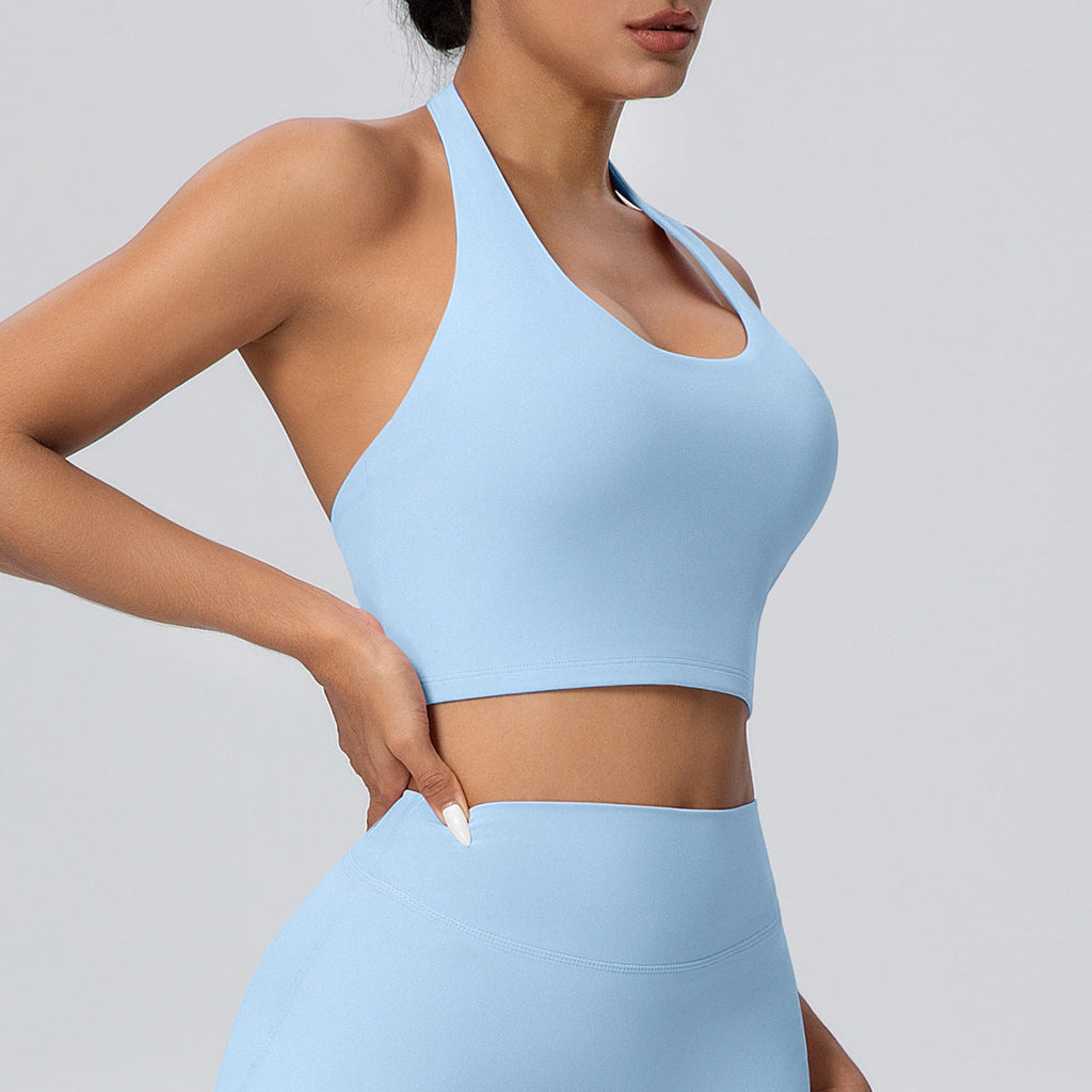 Solid Color Halter Beauty Back Nude Feel Yoga Vest Top Chest Pad Sports Bra Underwear Fitness Yoga Wear