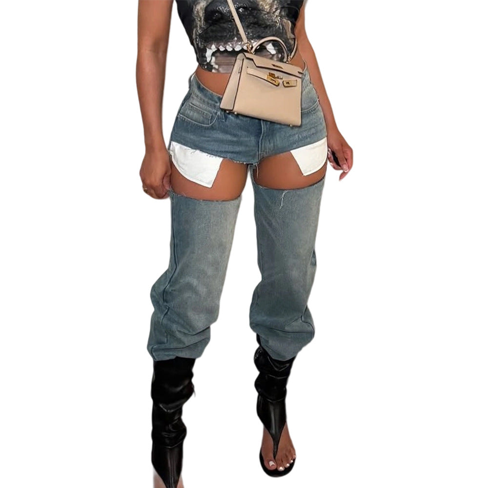 Women Clothing Autumn Street Hand Cut Jeans