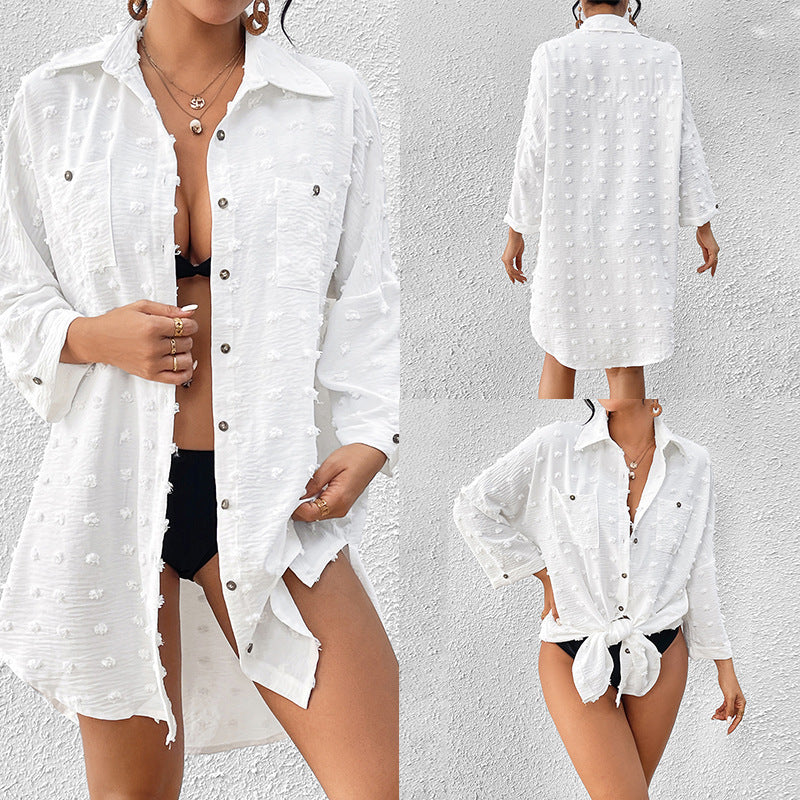 Vacation Sun Protection Clothing Women Beach Jacket Beach Cover Up Breasted Shirt Swimsuit Outwear