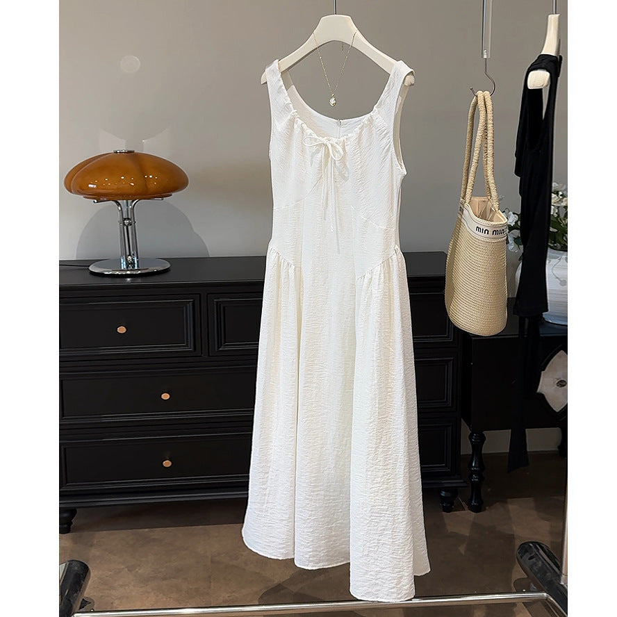 French Vintage Court High Grade Slim Fit Sleeveless U Neck Dress Women Summer Waist Tight Design