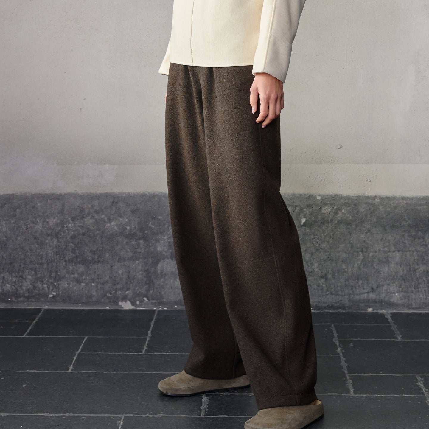 Thick Straight-Leg Pants Loose Wool Wide Leg Pants Women Autumn Winter Elastic Waistband Slimming Draped Pants Warm Casual Pants