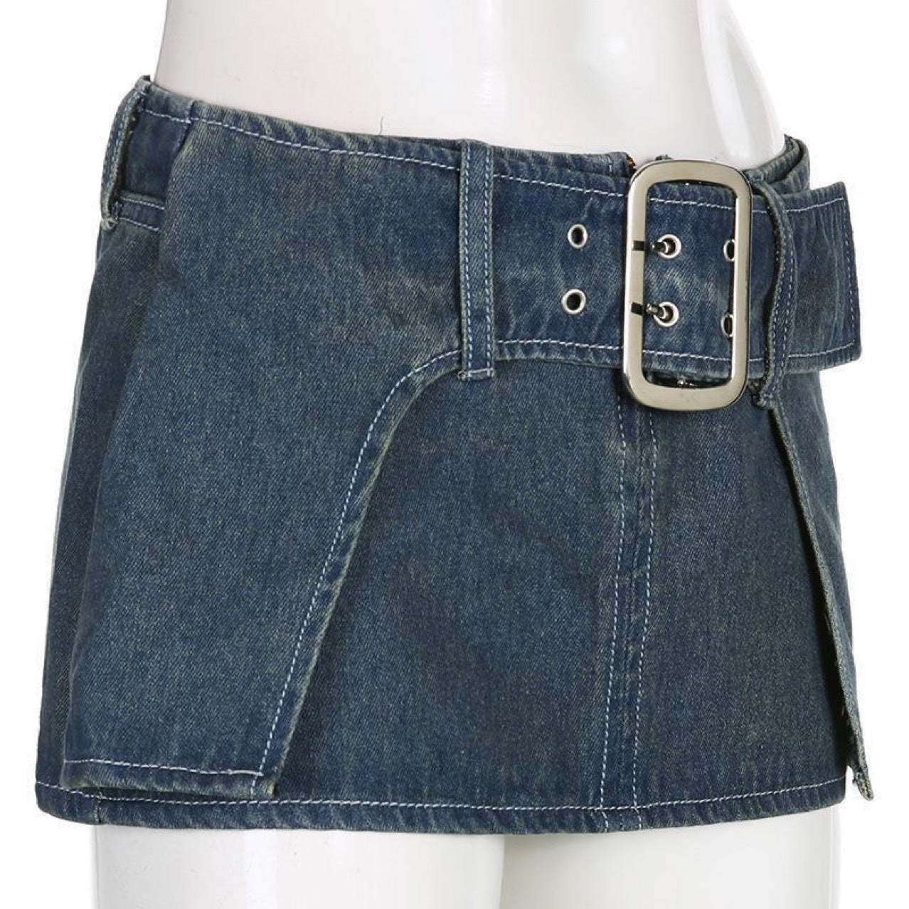 Sexy Personalized Design Faux Two Layer Ultra Short Denim Skirt Distressed Waist Large Breasted Hip Lift Skirt