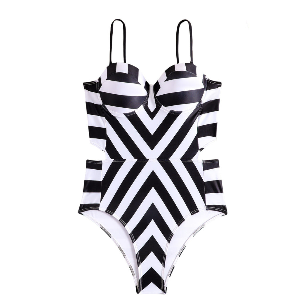 Bikini Swimsuit Geometric Abstract Printed Steel Bracket Push up Swimsuit