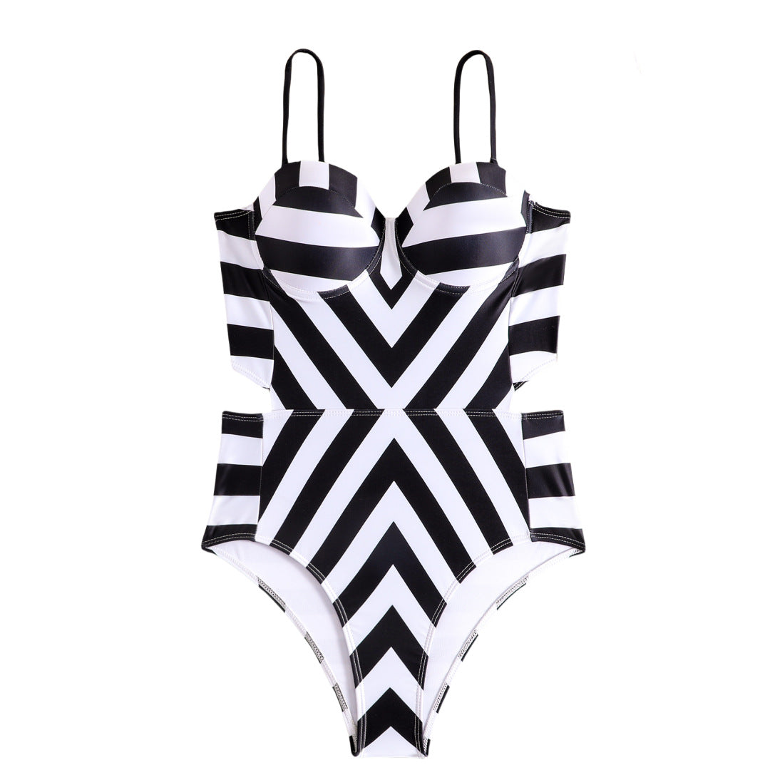 Bikini Swimsuit Geometric Abstract Printed Steel Bracket Push up Swimsuit