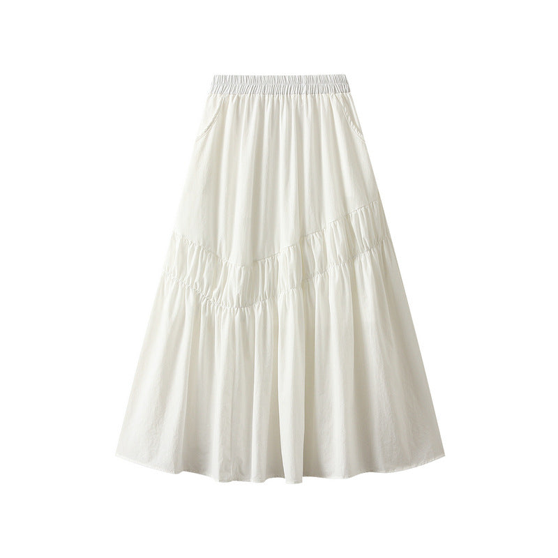 Irregular Asymmetric Pleated Skirt Women Summer A Line Skirt Umbrella Skirt Mid Length High Waist Skirt Long Skirt