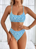 Bikini Print Tight Split Sexy High Waist Bikini Swimsuit Women