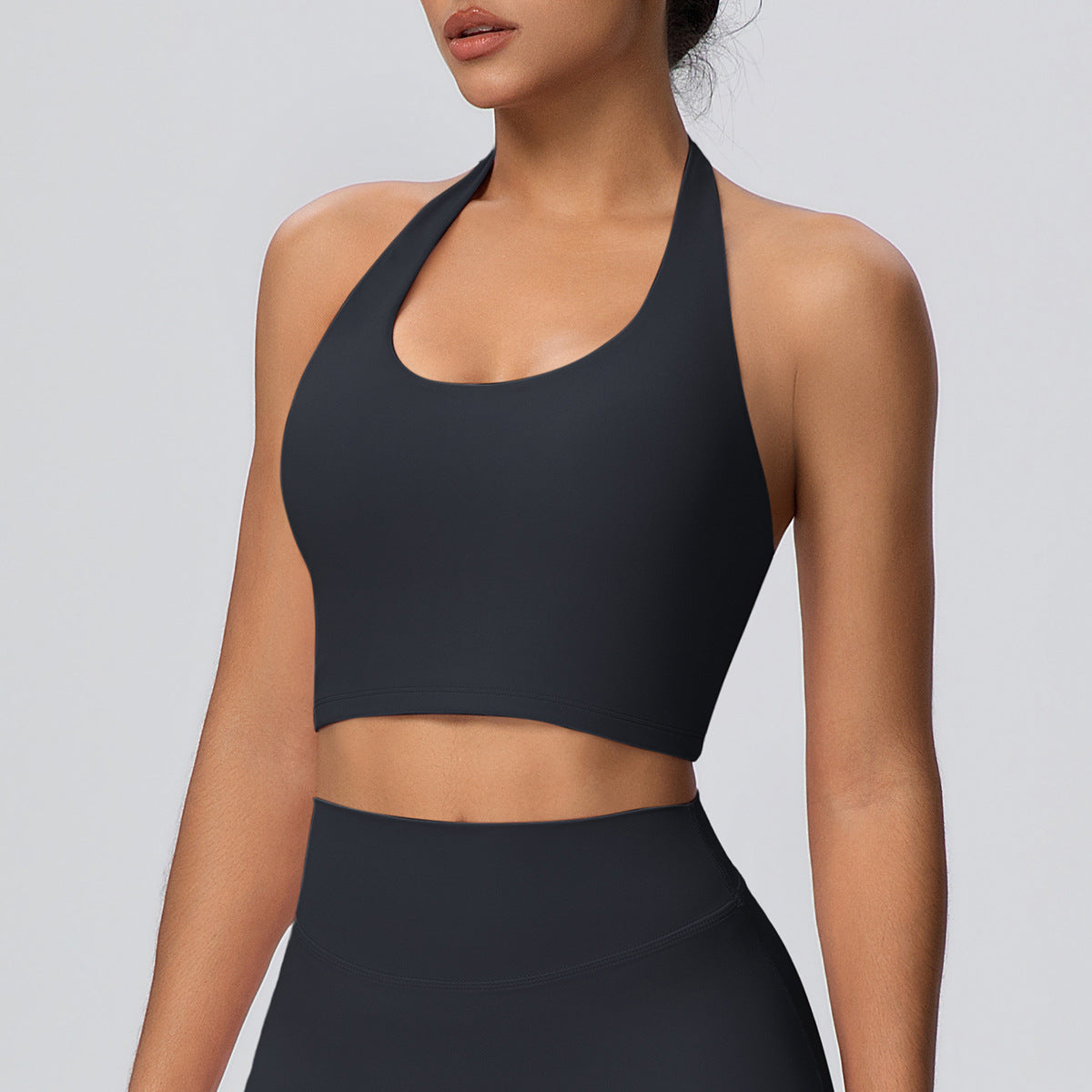 Solid Color Halter Beauty Back Nude Feel Yoga Vest Top Chest Pad Sports Bra Underwear Fitness Yoga Wear