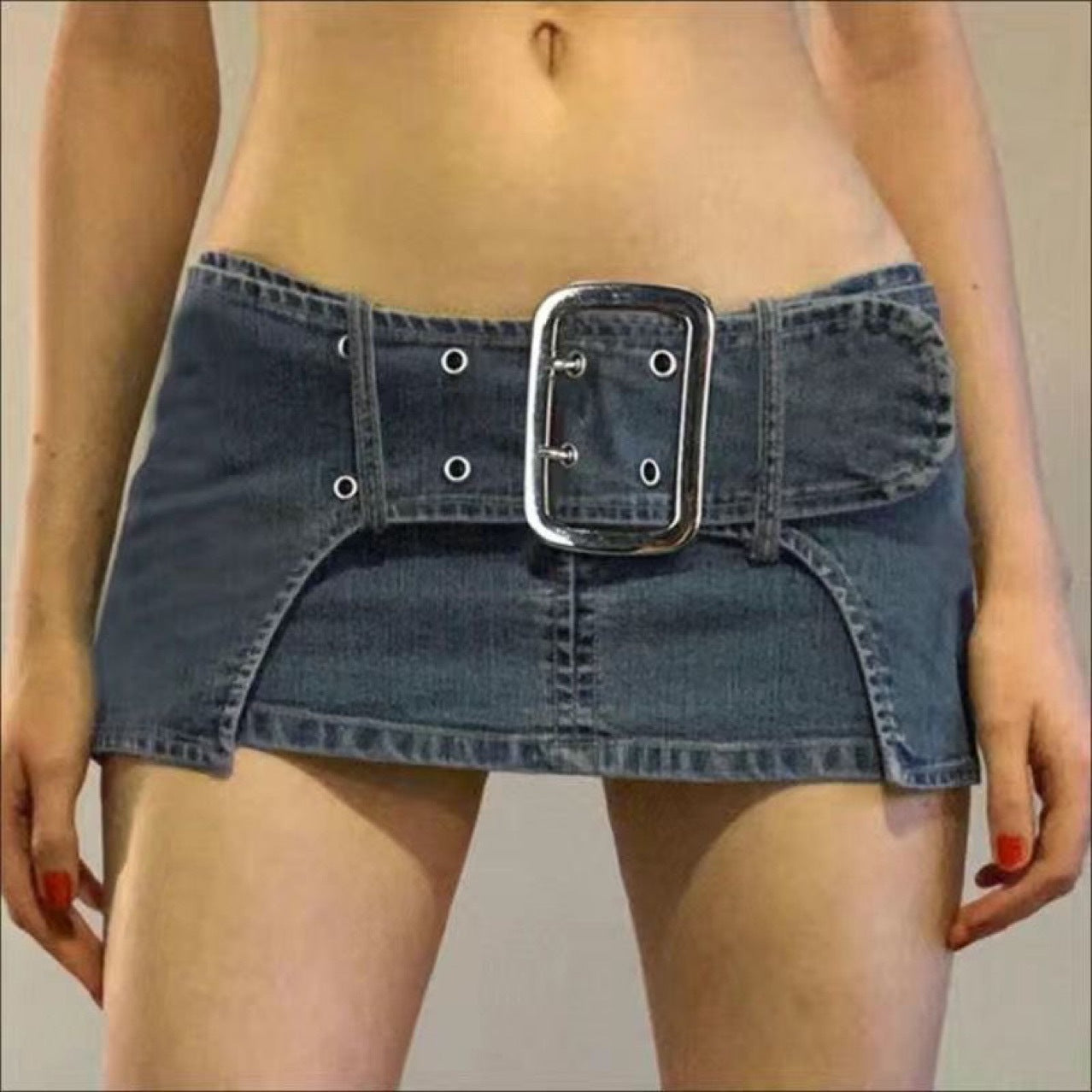 Sexy Personalized Design Faux Two Layer Ultra Short Denim Skirt Distressed Waist Large Breasted Hip Lift Skirt