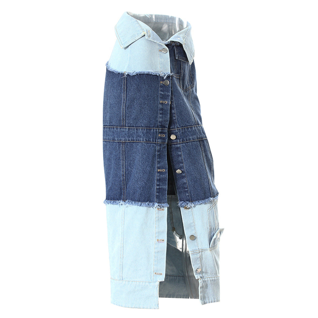 Niche Spring Color Contrast Patchwork Design Personalized Dress Slim Fit Faux Two Piece Skirt for Women