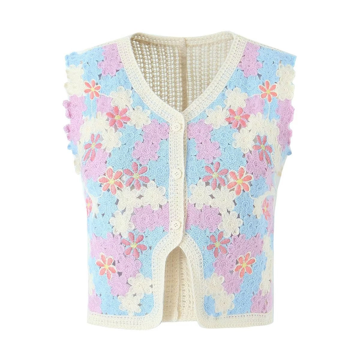 Women Retro Thailand Holiday Floral Vest Cardigan Top Casual All Matching Graceful