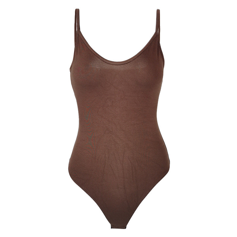 Sexy Tight T Shaped Bottoming Women Clothing Summer Backless V neck Strap Bodysuit Bodysuit