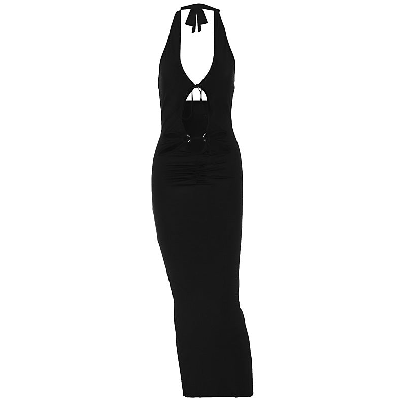 Summer Autumn Women Clothing Short Sleeve Sexy V Lace up Slim Fit Hollow Out Cutout Dress