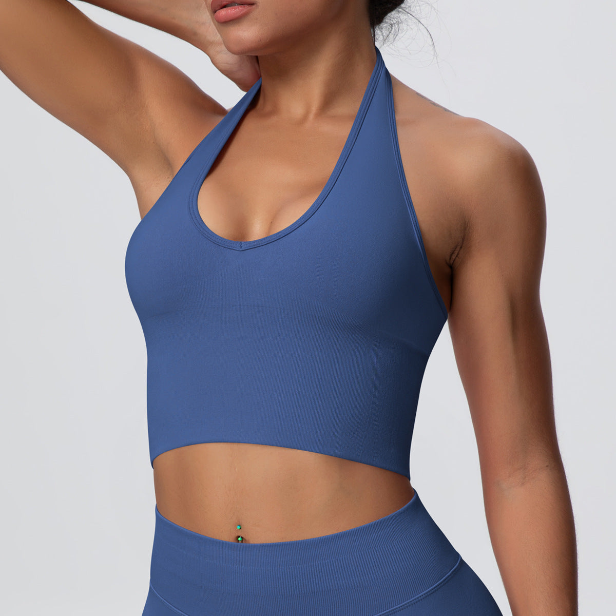 Solid Color Sports Back Shaping High Strength Poly Vest Breathable Waist Trimming Knitted Halter Bra Fitness Clothes Yoga Clothes