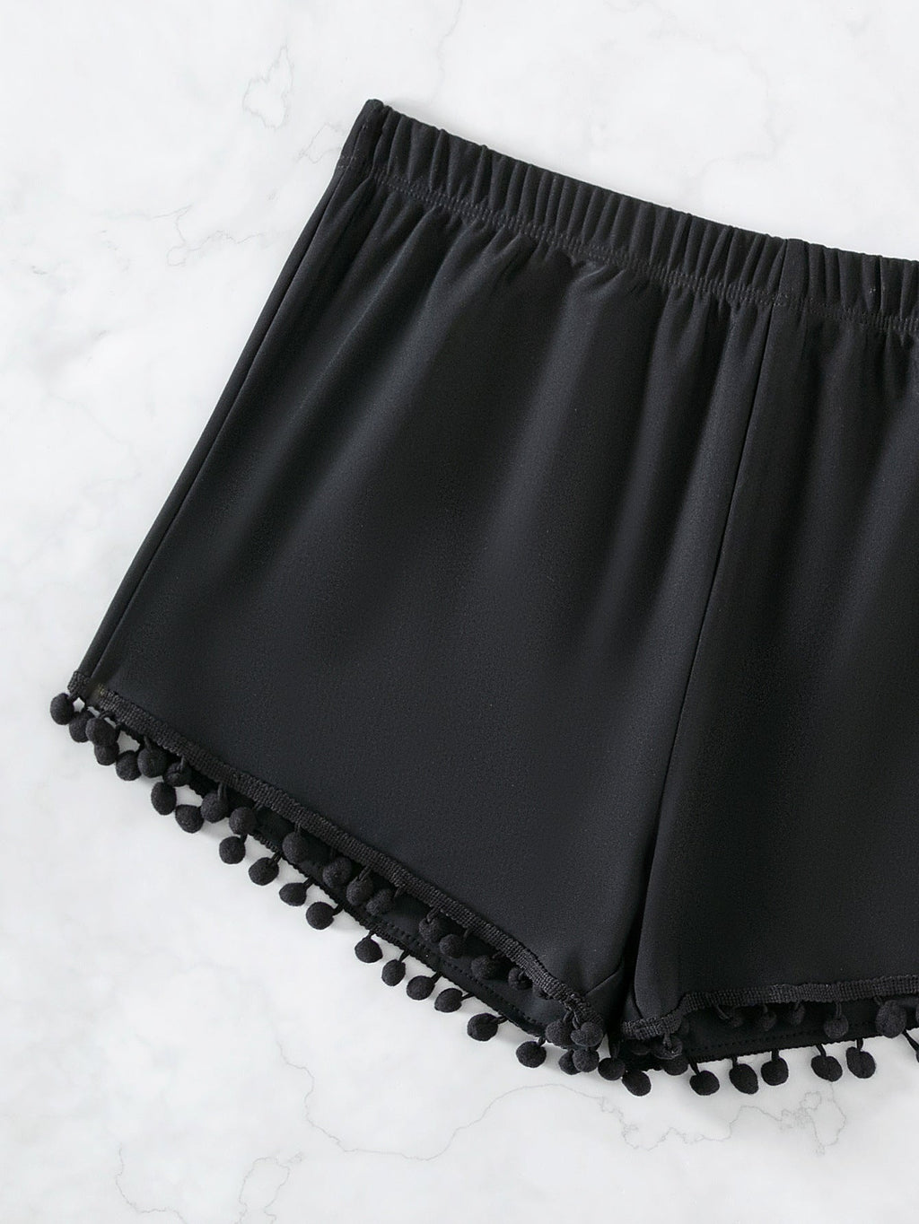 Solid Color Swimming Trunks Beach Boyshorts Cute Fur Ball Swimsuit Swimwear Women