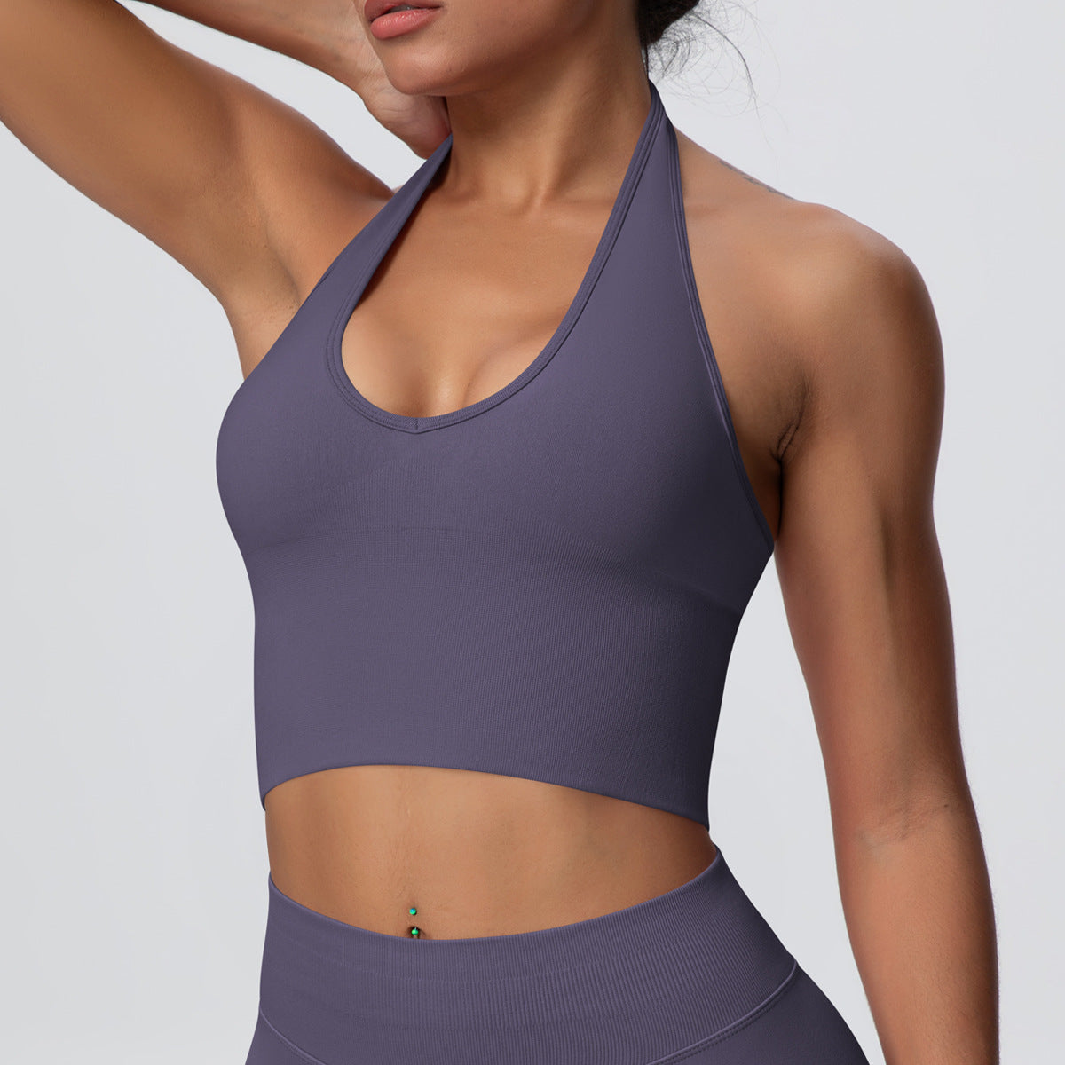 Solid Color Sports Back Shaping High Strength Poly Vest Breathable Waist Trimming Knitted Halter Bra Fitness Clothes Yoga Clothes