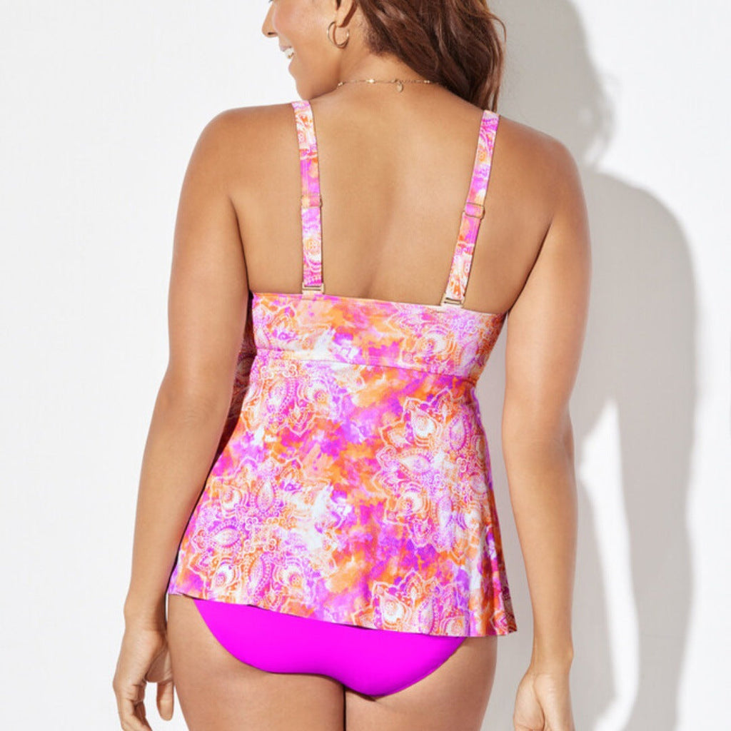 Women Split Swimsuit Bikini Printed Backless Dress Tankini Suit