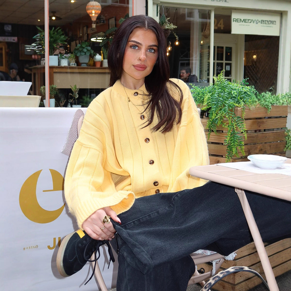 Loose Sweater Cardigan Autumn Winter Sunken Stripe round Neck Sweater Cardigan Knitted Cardigan Women