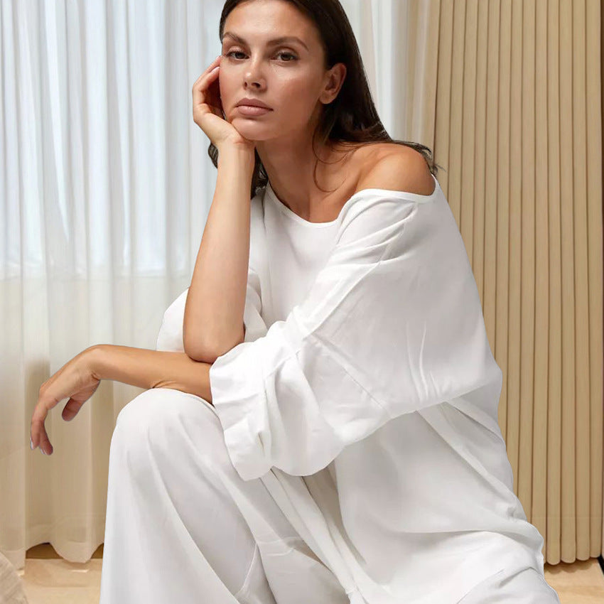 Fall Arrival Loose Casual Simple Homewear Modal Long Sleeved Trousers Women Pajamas