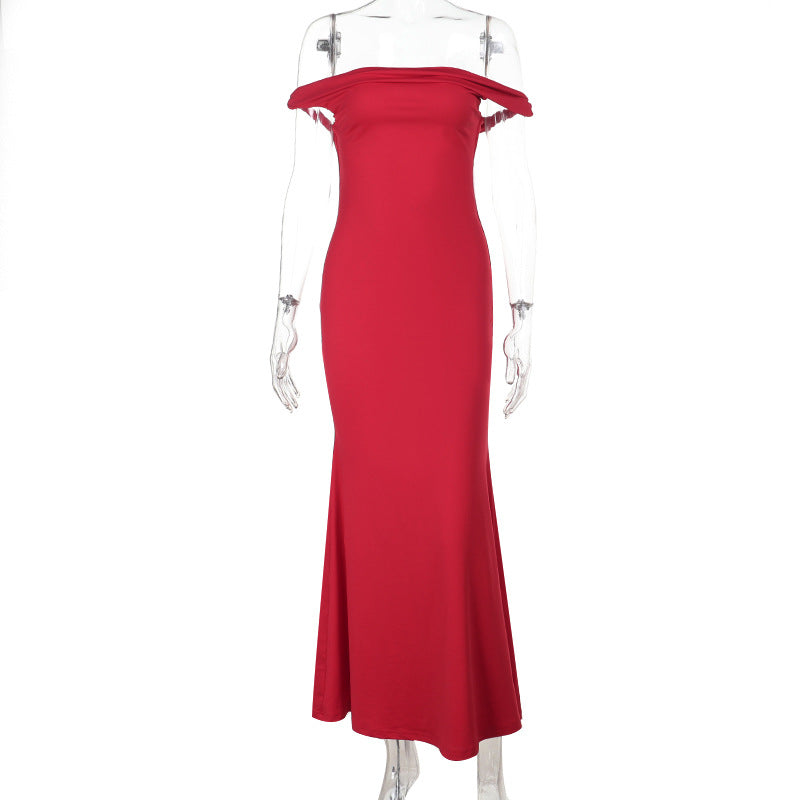 Off Shoulder Twist Fishtail Gown Dress Women Sexy Maxi Dress