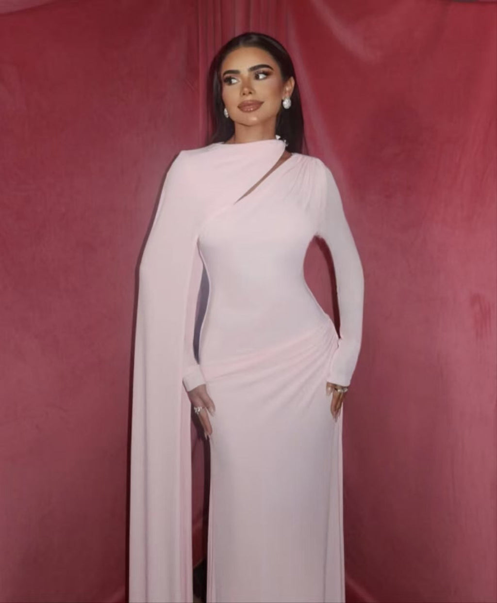 Autumn Winter Pleated Cloak Design Long Slim Fit Dress