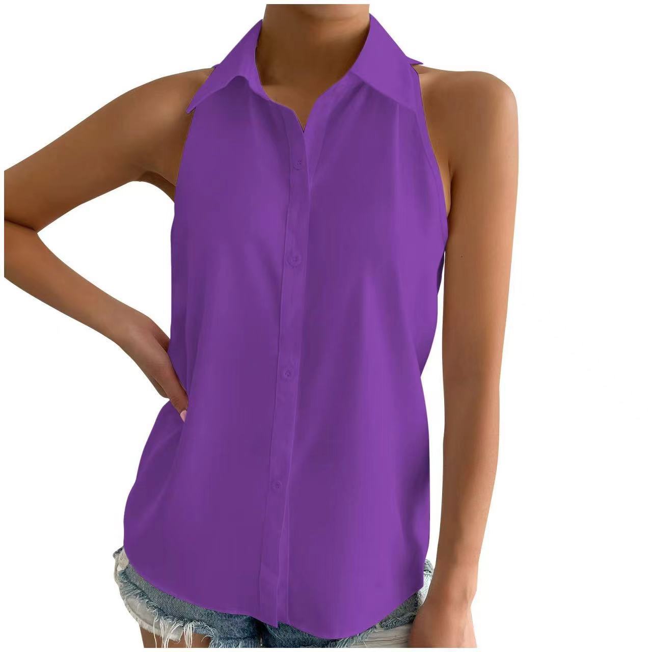 Satin Sleeveless Shirt Women Spring Satin Top Casual Office Solid Color Shirt Supply