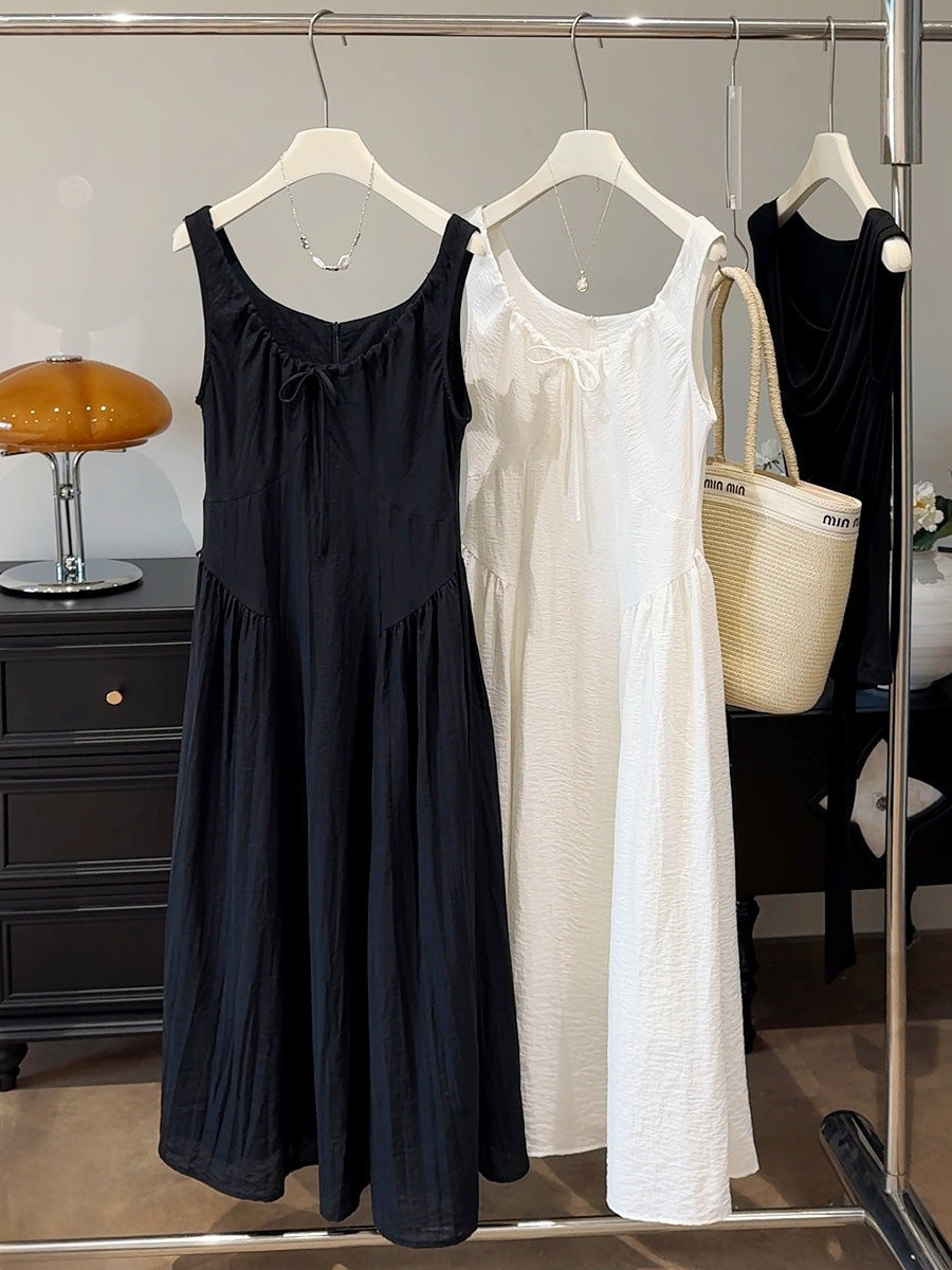 French Vintage Court High Grade Slim Fit Sleeveless U Neck Dress Women Summer Waist Tight Design