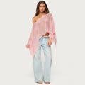 Summer Sexy Hollow Out Cutout out Sexy Diagonal Collar Inverness Irregular Asymmetric Design Knitted Blouse
