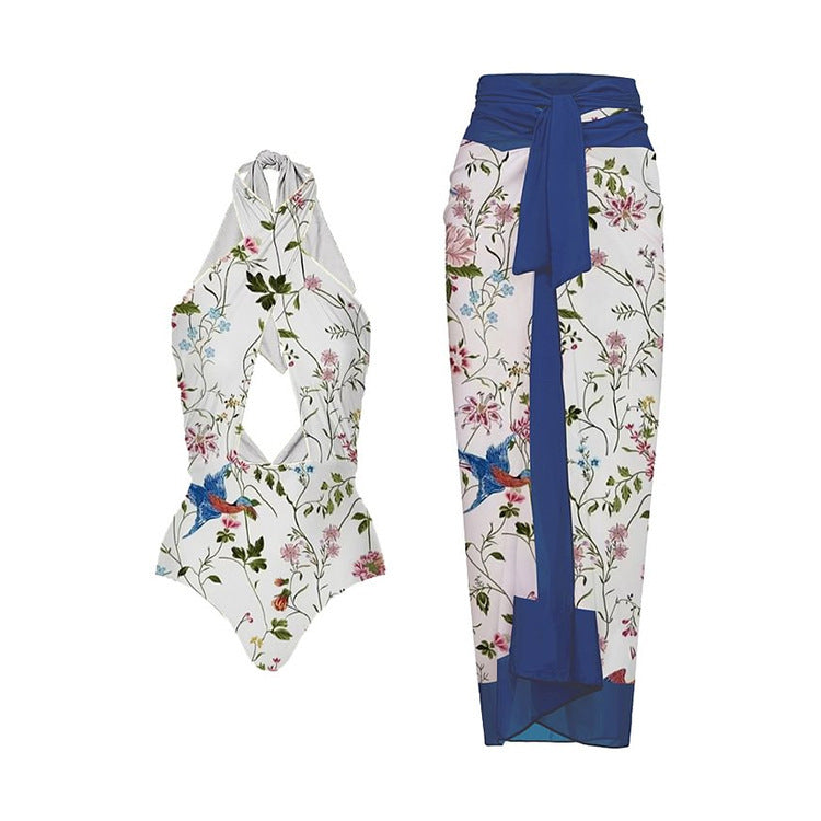 Sexy One Piece Swimsuit Women Bikini Printed Swimsuit Bikini Mesh Dress