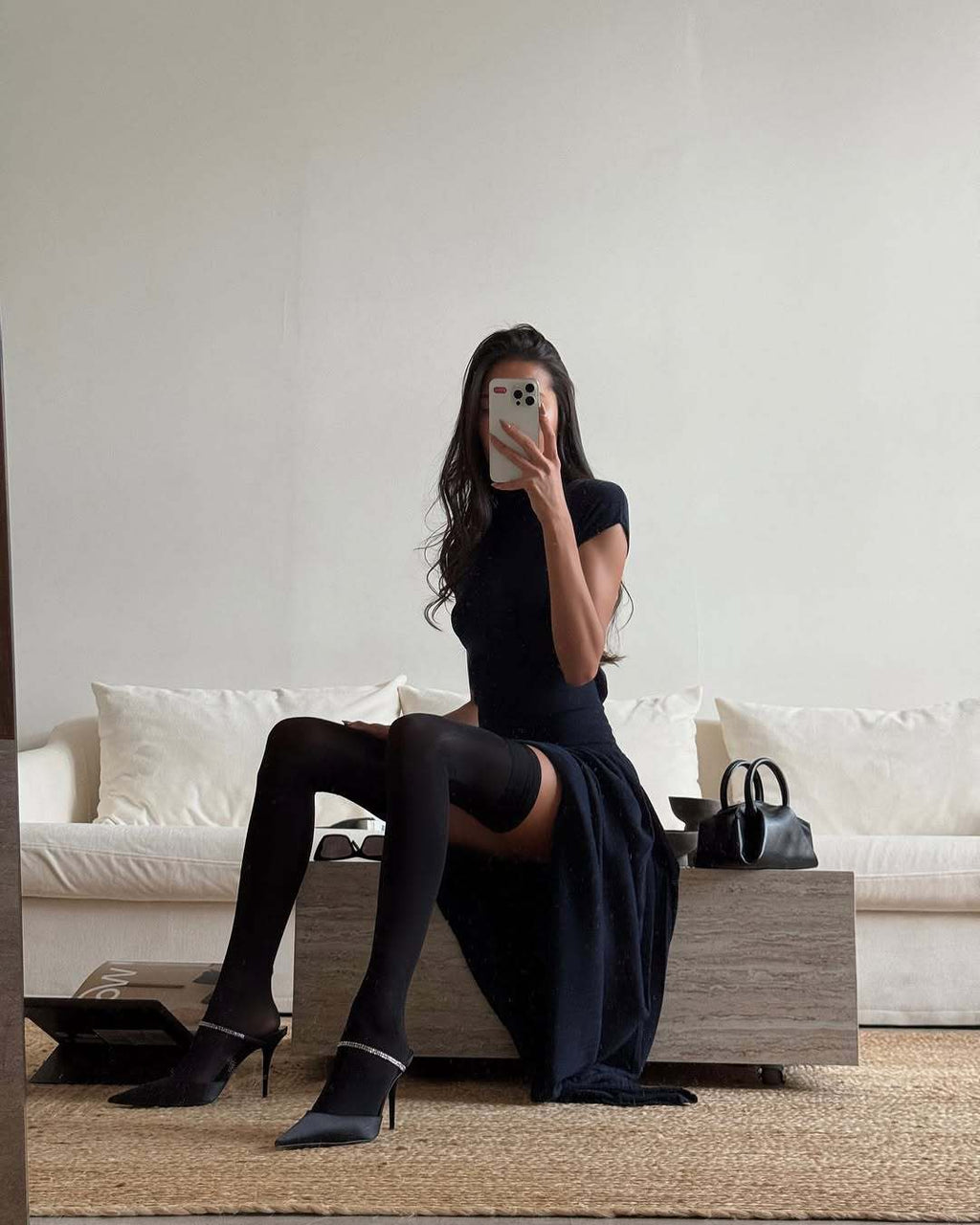 Knitted Dress Casual Waist Tight High Neck Ribbing Pleated Slim Knitted Dress Women