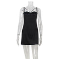 Sexy Mesh Stitching See through Backless Satin Sling Dress Sexy Pajamas Short Dress Women