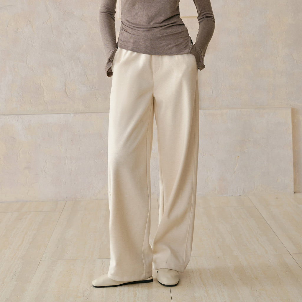 Thick Straight-Leg Pants Loose Wool Wide Leg Pants Women Autumn Winter Elastic Waistband Slimming Draped Pants Warm Casual Pants