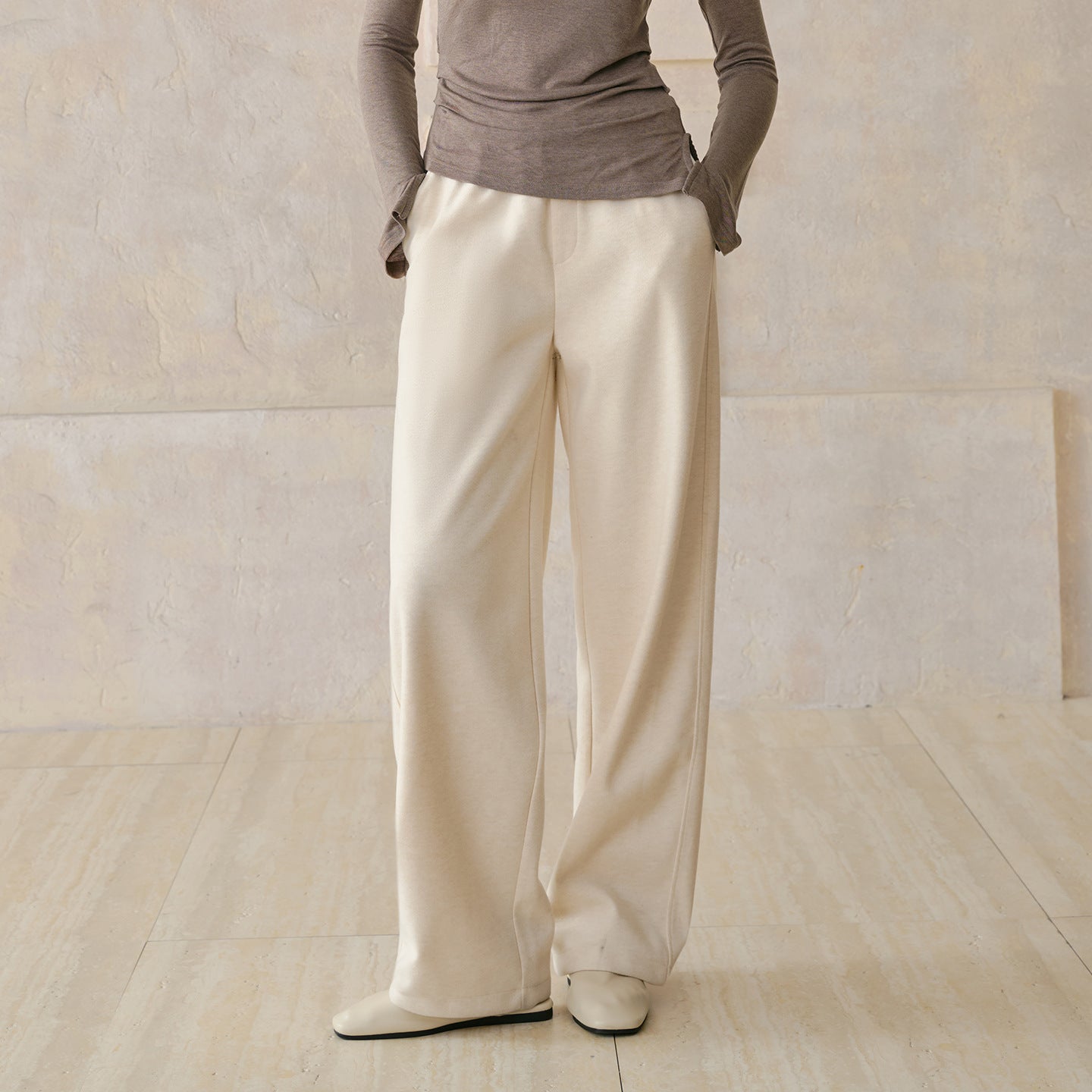 Thick Straight-Leg Pants Loose Wool Wide Leg Pants Women Autumn Winter Elastic Waistband Slimming Draped Pants Warm Casual Pants