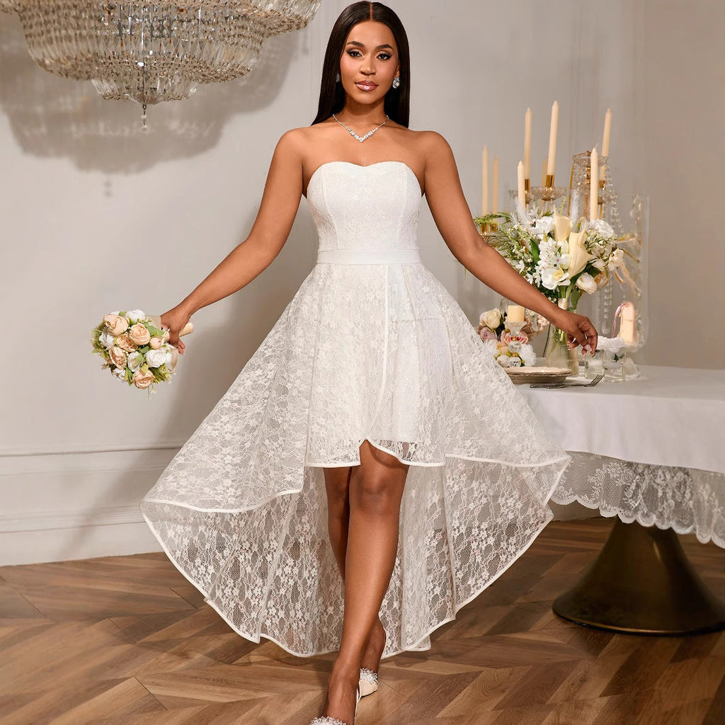 Arrival Sexy Tube Top Dress Jacquard Lace Elegant a Swing Wedding Bridesmaid Dress White Dress