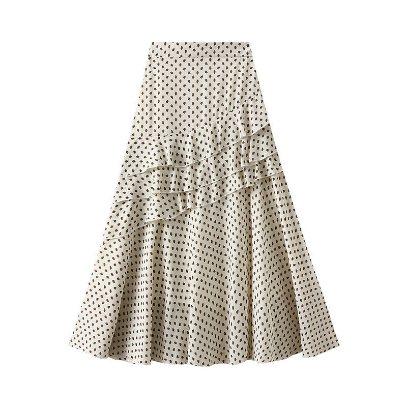 Ruffled Floral Chiffon Skirt Women Summer High Waist Slimming Mid Length A line Skirt