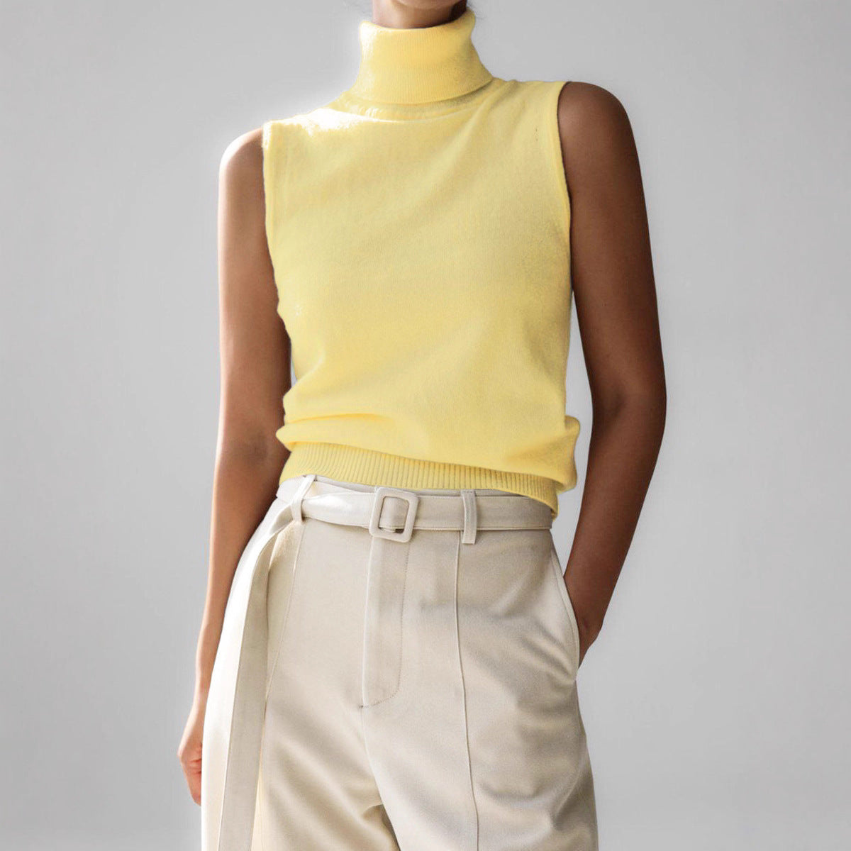 Knitted Sleeveless Vest Autumn High Neck Vest Sweater Minimalist Vest Top Women