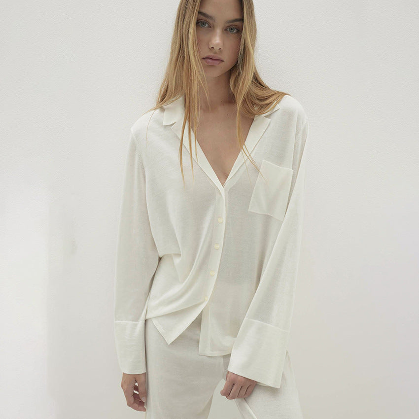 Comfort Knitted Loose Cardigan Long Sleeve Pants Pajamas Women Casual Simple Home Wear