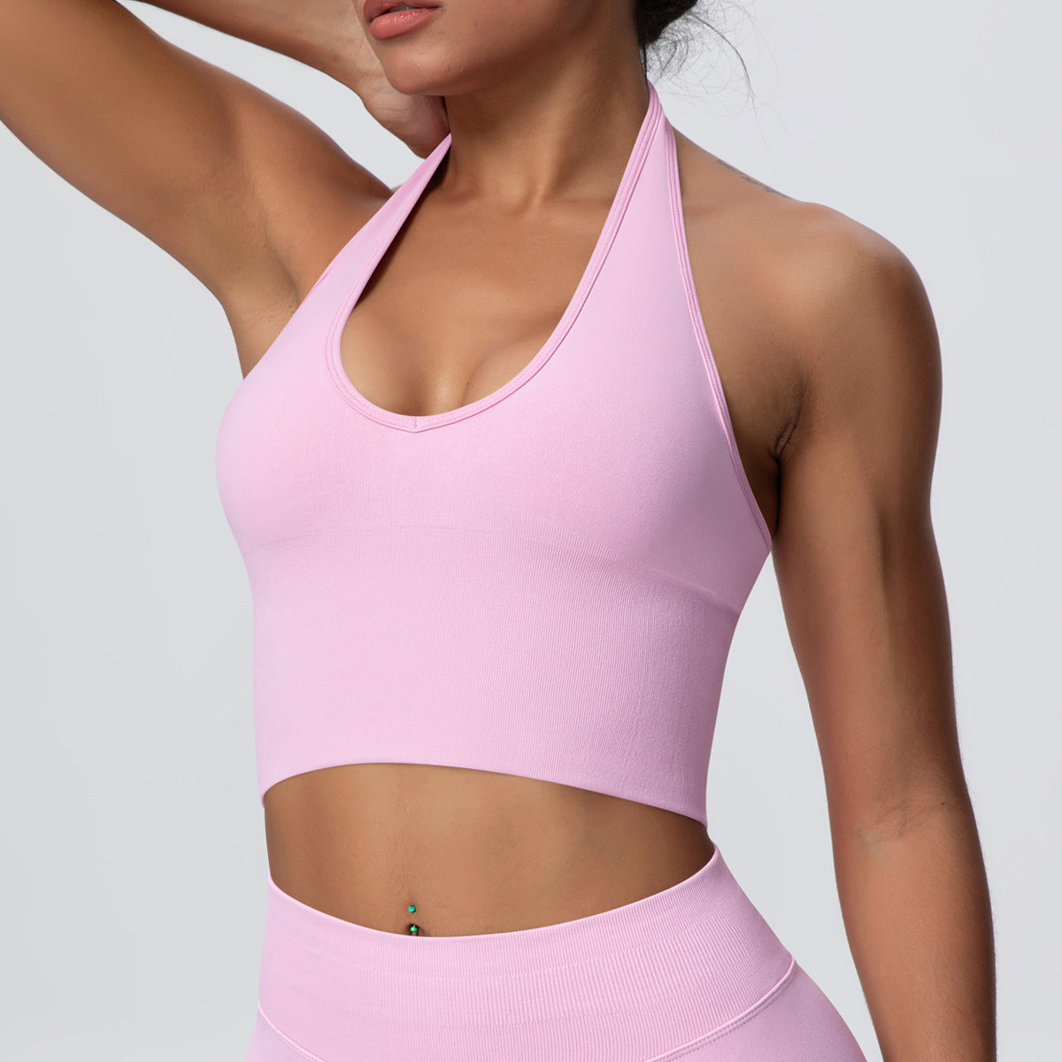 Solid Color Sports Back Shaping High Strength Poly Vest Breathable Waist Trimming Knitted Halter Bra Fitness Clothes Yoga Clothes