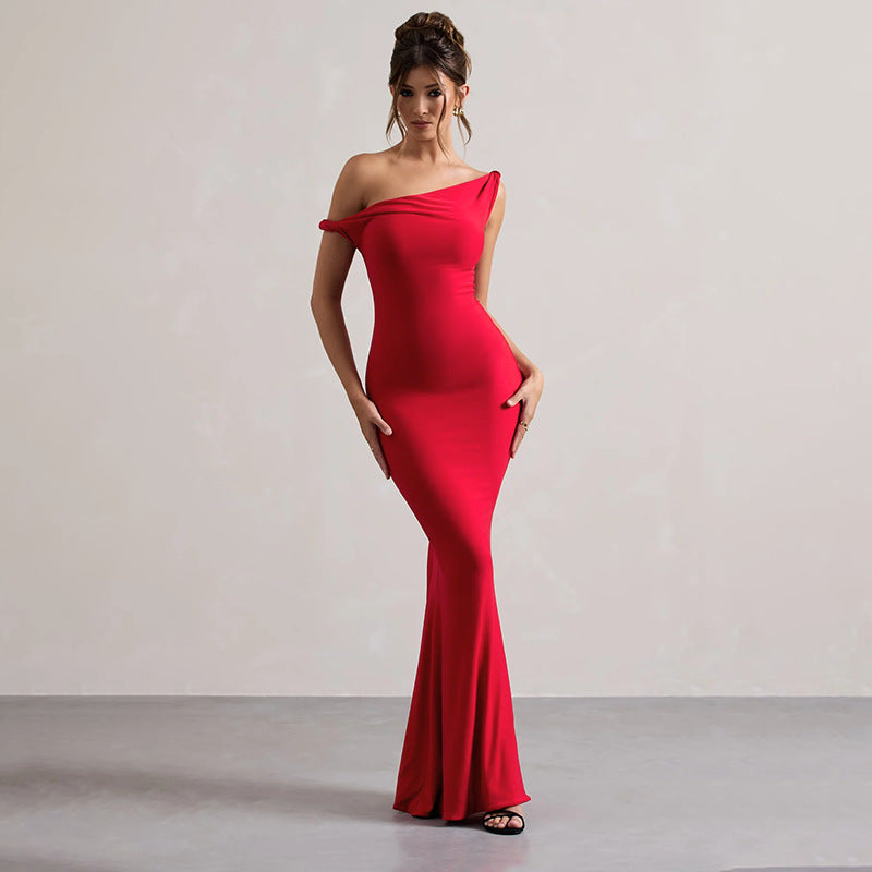 Off Shoulder Twist Fishtail Gown Dress Women Sexy Maxi Dress
