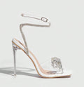 High Heel Sandals Women Heels Rhinestone Bow 11cm Stiletto Heel Square Toe Rhinestone Clear Heel Women