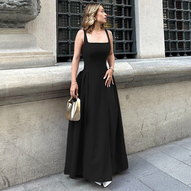 Women Clothing Summer Sexy Backless Zipper Slim Fit Waist Shoulder Strap Dress