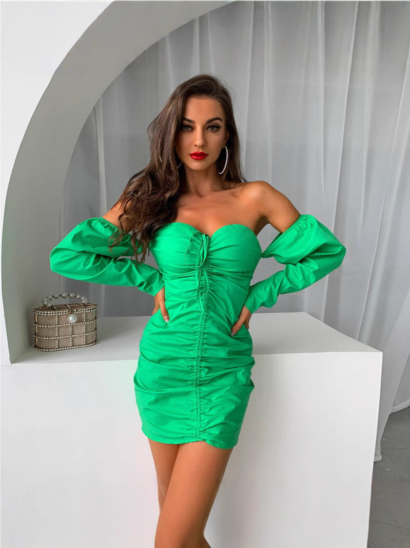 Best Seller in Pleated Backless Dress Sexy Solid Color Long Sleeve Dress Cardigan Women