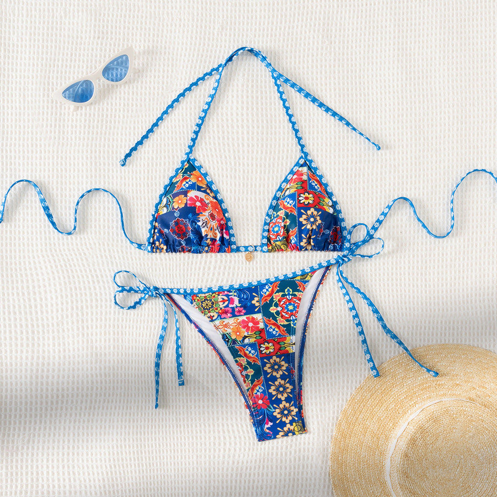 Bikini Printing Lace up Embellished Sexy Bikini Swimsuit Swimwear Women