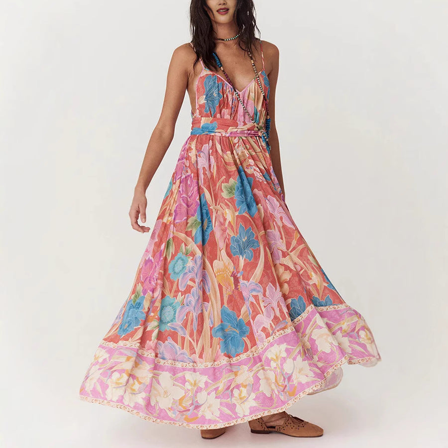 Summer Positioning Printing Slip Dress Loose Casual Holiday Dress Women