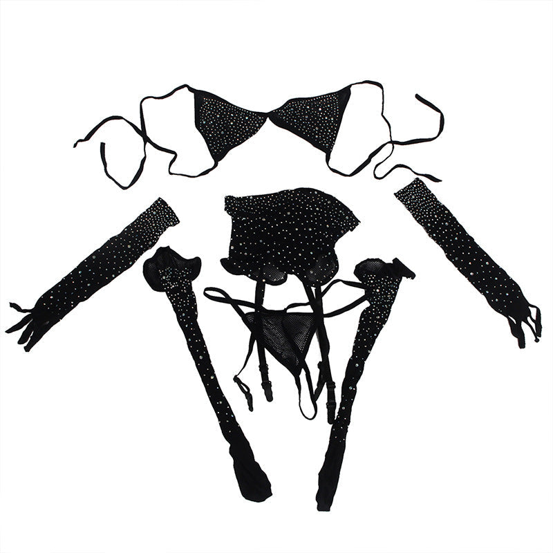 Sexy Body Stockings Women Diamond Embedded Temptation Fishnet Stockings Full Body Suit Couple Stimulation Room