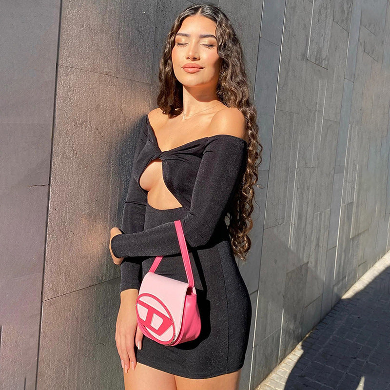 Off Neck Hollow Out Cutout out Beauty Back Short Hip Hugger Dress Women Spring Autumn