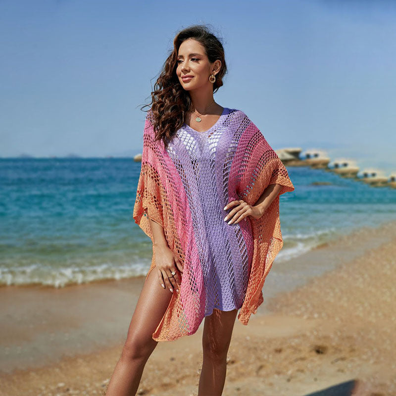 Women Hollow Out Cutout Knitted Sun Protection Shirt Bikini Swimsuit Outwear Overclothes Sexy Loose Pullover Beach Cover up Crochet hook