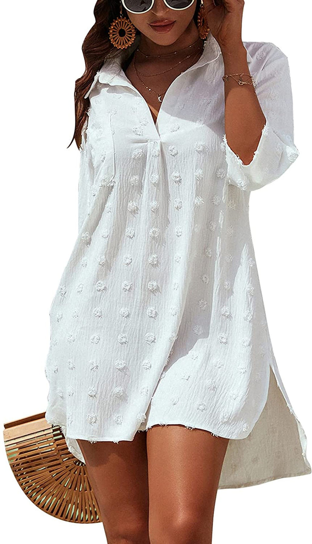 Women Clothing Dress Jacquard Irregular Asymmetric Lace Shirt Slip Dress Blouse