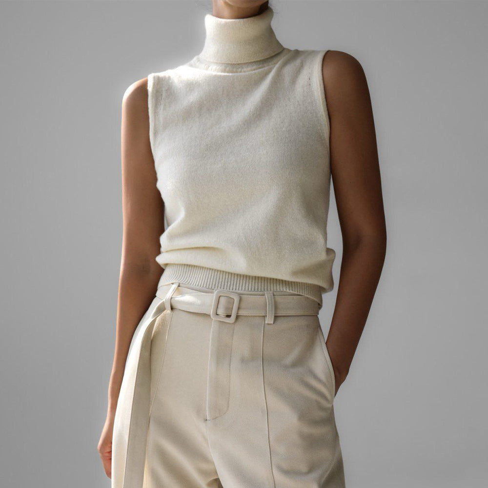 Knitted Sleeveless Vest Autumn High Neck Vest Sweater Minimalist Vest Top Women