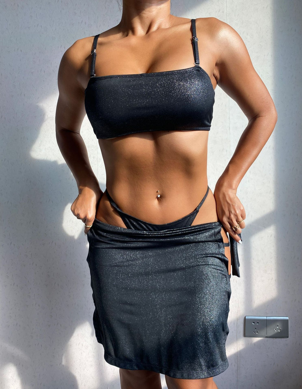 Swimwear Three Piece Set Solid Color Sexy Tight Open Back Swimsuit Split Women Bikini